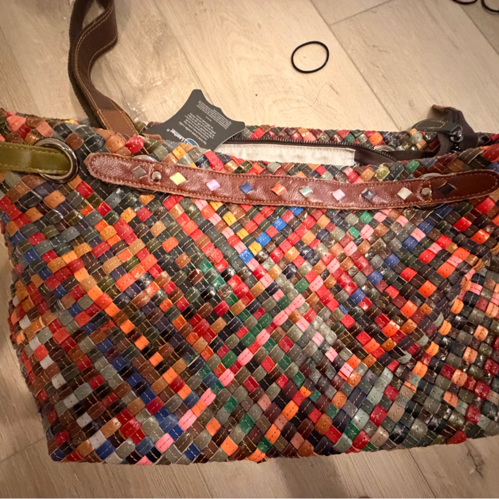 Multicolor Woven Leather Satchel